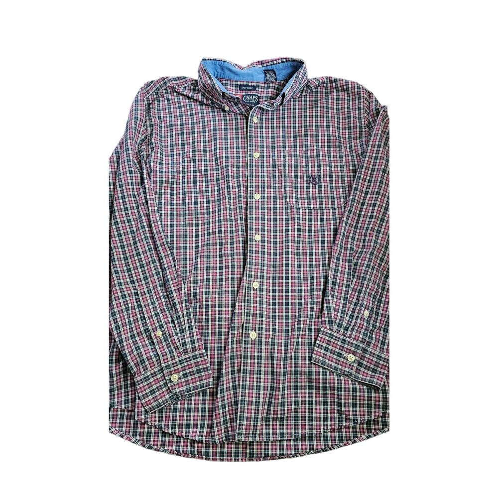 Chaps easy care pinkish purple and blue green plaid size XL button down shirt - Picture 1 of 2